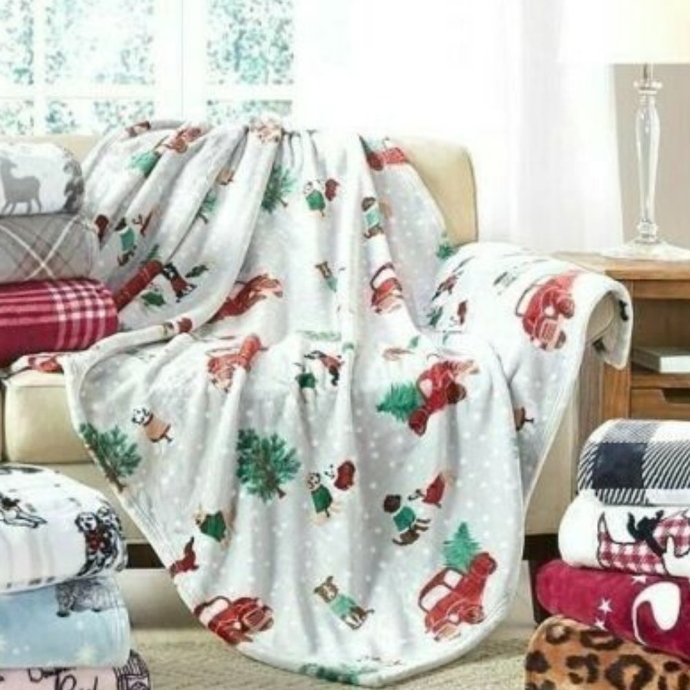 Charter Club Tree Trunk & Dog Cozy Plush Throw Size 50" X 70" NWT